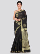 PinkLoom Women's Cotton Silk Saree with Blouse Piece (DP-HSLK11-0014_Black)