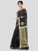 PinkLoom Women's Cotton Silk Saree with Blouse Piece (DP-HSLK11-0014_Black)