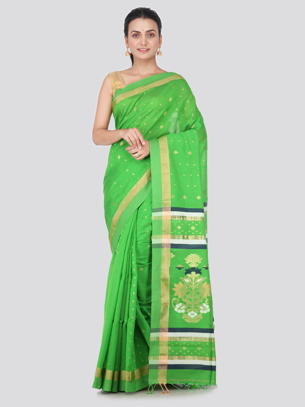 PinkLoom Women's Cotton Silk Saree With Blouse Piece (DP-HSLK7-0145_Green)
