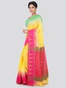PinkLoom Women's Cotton Silk Saree with Blouse Piece (Yellow)