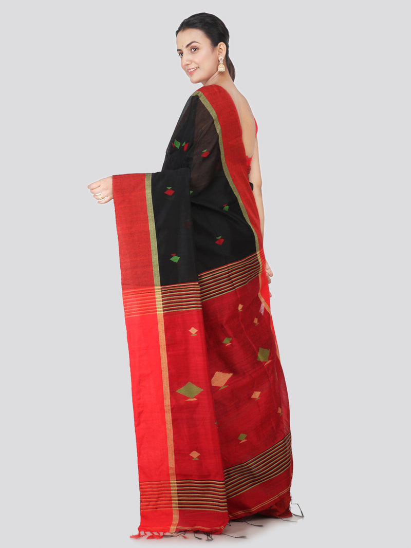 PinkLoom Women's Cotton Silk Saree With Blouse Piece (DP36_Black)