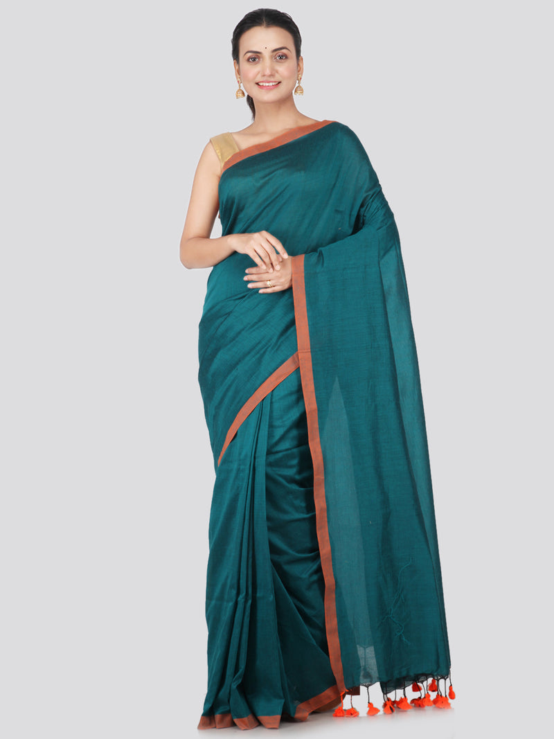 PinkLoom Women's Cotton Saree With Blouse Piece (DP54_Green)