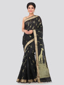 PinkLoom Women's Cotton Silk Saree with Blouse Piece (GB-HSLK5-0184_Black)