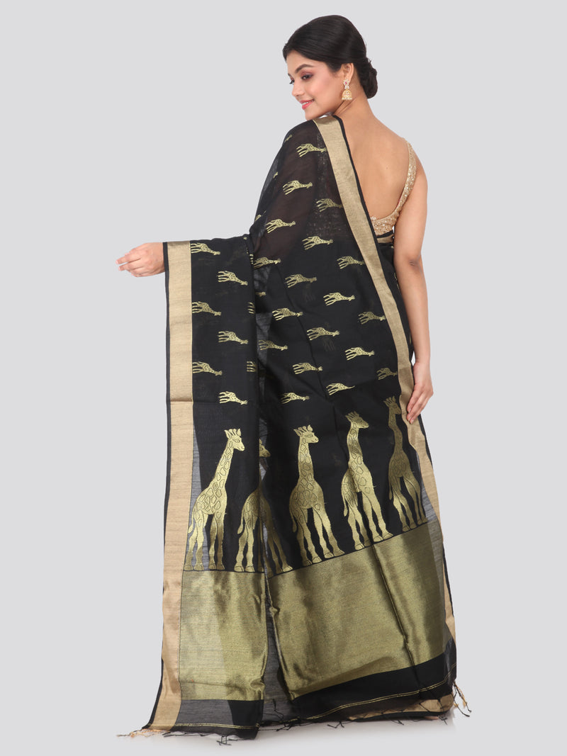 PinkLoom Women's Cotton Silk Saree with Blouse Piece (GB-HSLK5-0184_Black)