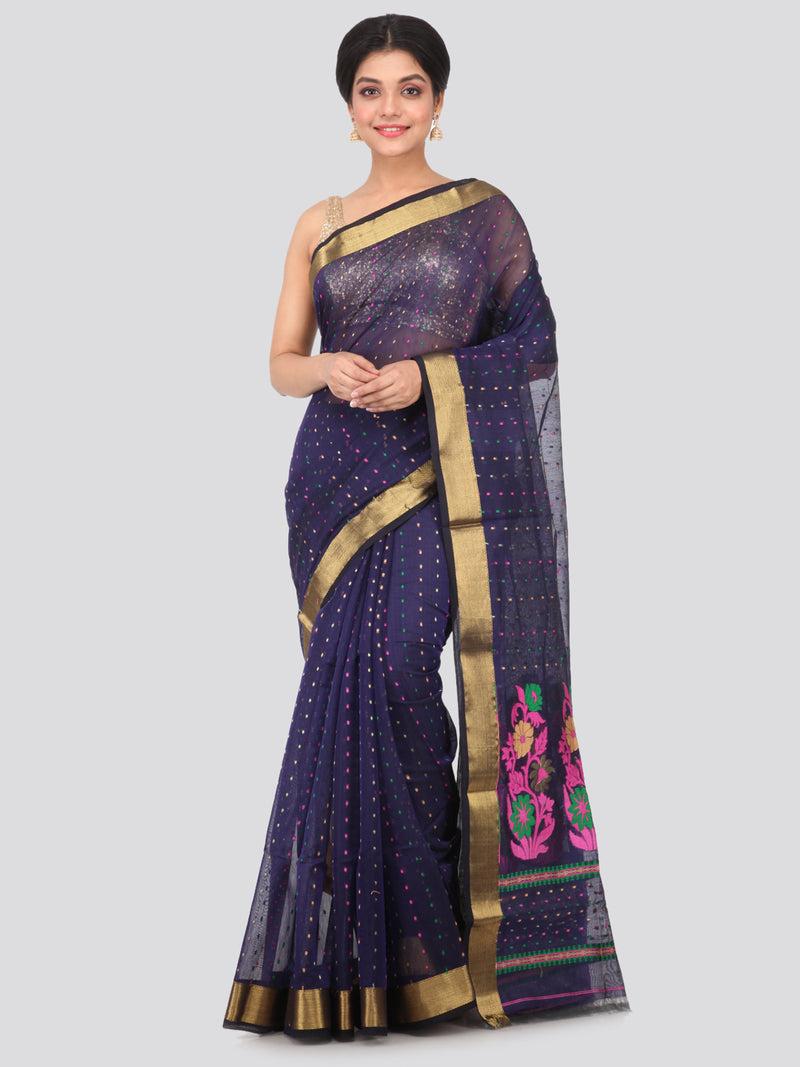 PinkLoom Women Cotton Silk Saree With Blouse Piece (GB-HSLK6-0017_Blue)