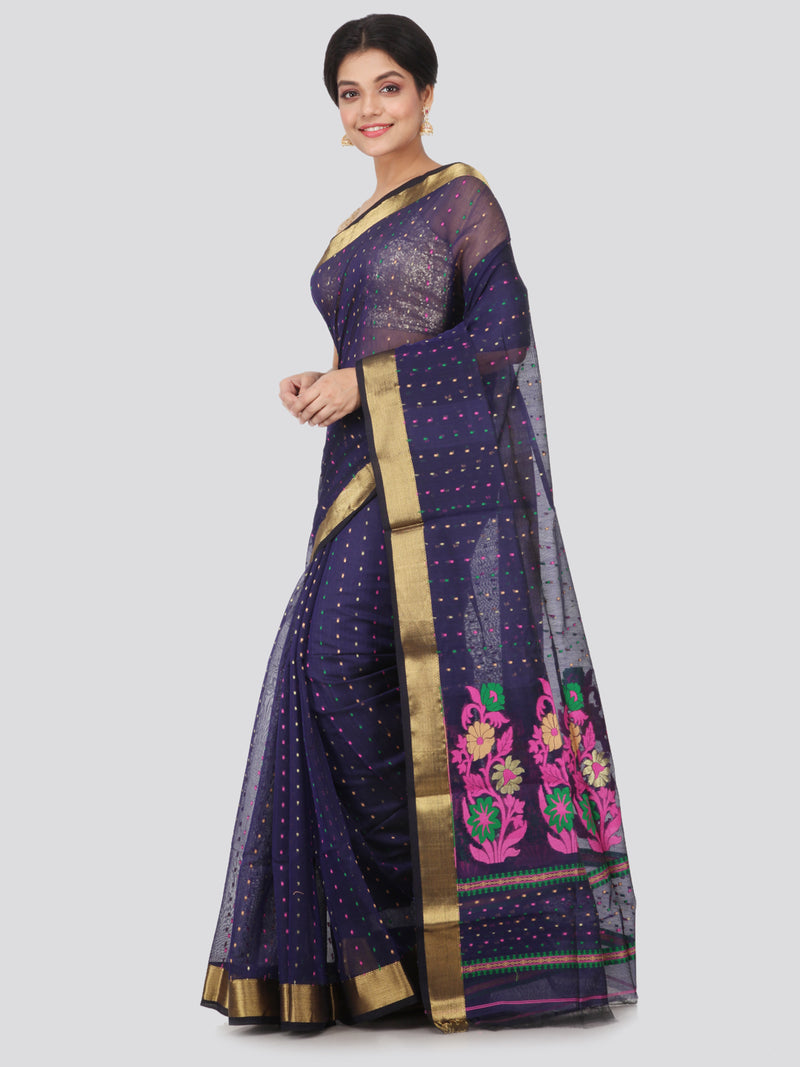 PinkLoom Women Cotton Silk Saree With Blouse Piece (GB-HSLK6-0017_Blue)