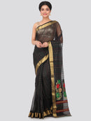 PinkLoom Women's Cotton Silk Saree with Blouse Piece_Black