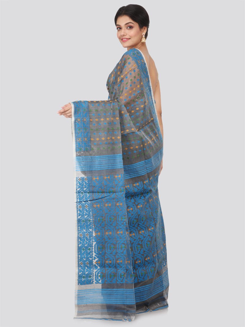 PinkLoom Women's Soft Cotton Jamdani Saree without Blouse Piece (GB-MUSJ10-0023, Grey)