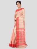 PinkLoom Women's Cotton Soft Jamdani Saree without Blouse Piece (GB-MUSJ3-0023, Beige)