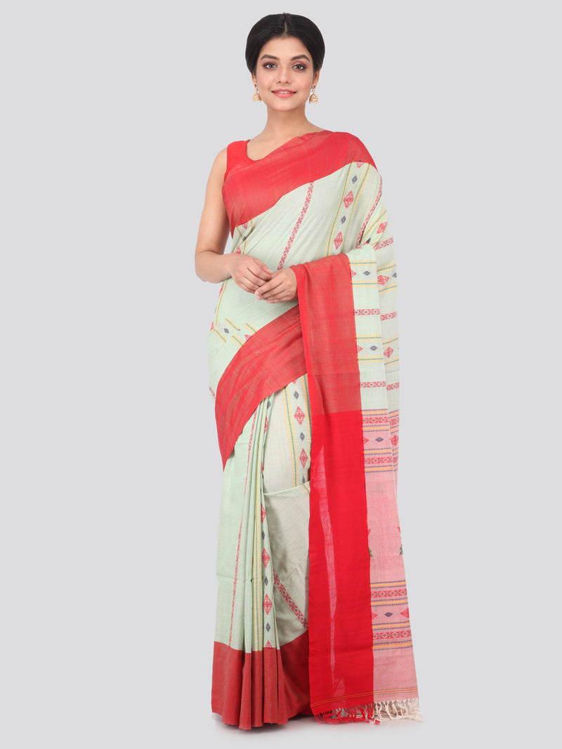 PinkLoom Women's Cotton Jamdani Saree with Blouse Piece (GB-PCHS4-0195, Multicolor)