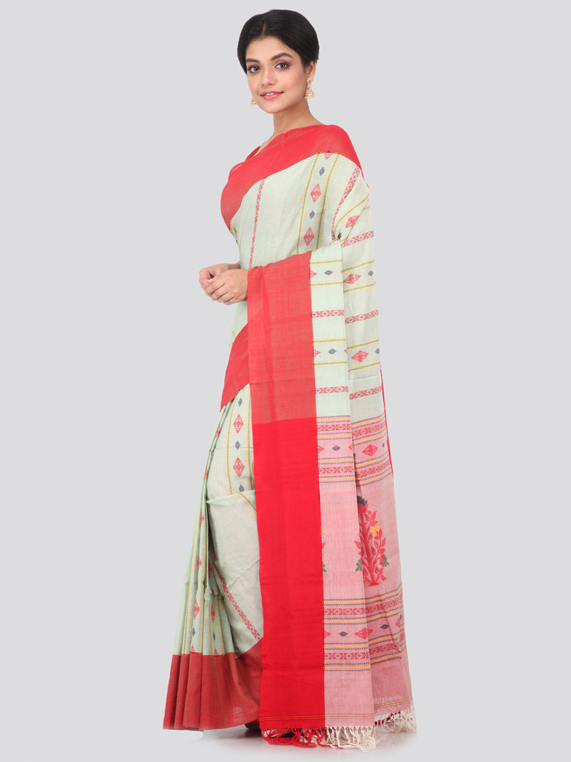 PinkLoom Women's Cotton Jamdani Saree with Blouse Piece (GB-PCHS4-0195, Multicolor)