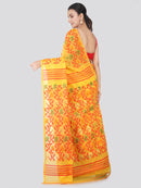 PinkLoom Women's Jamdani Cotton Saree (GB143_Yellow)