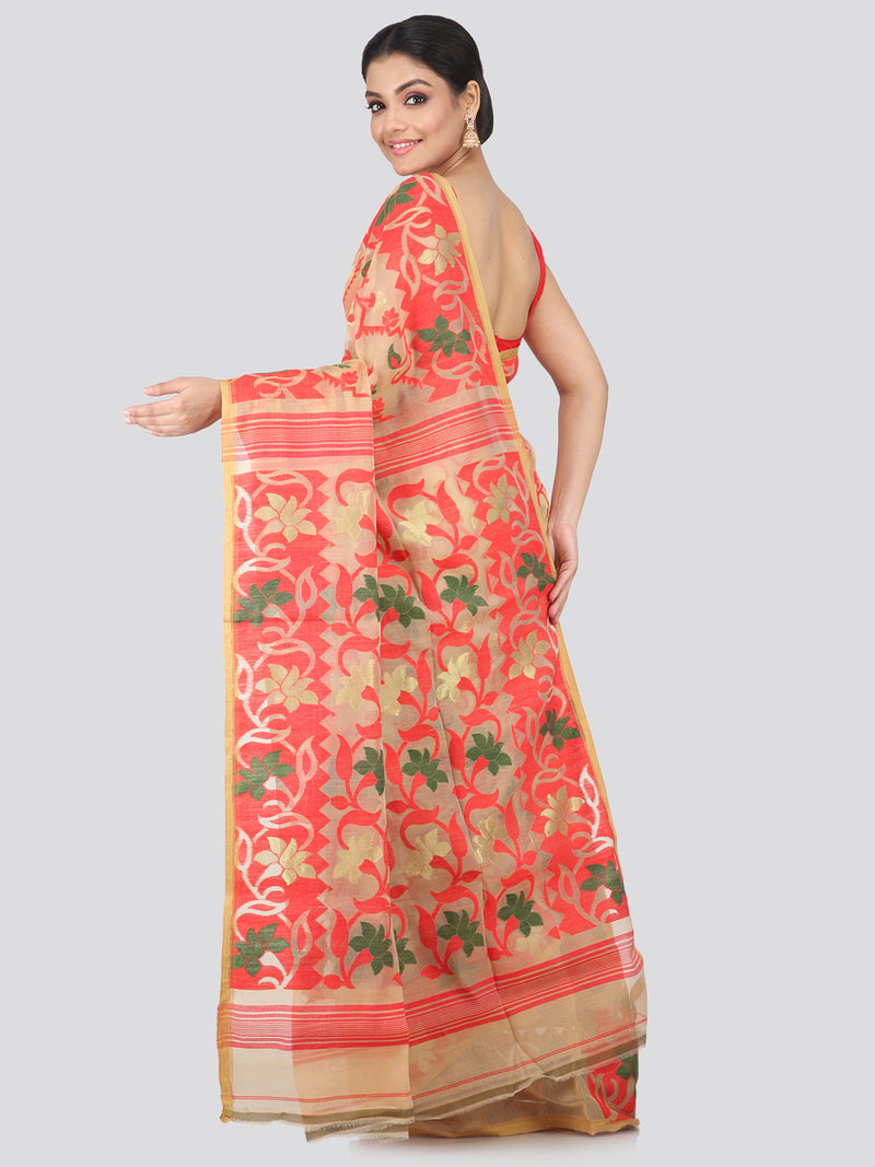 PinkLoom Women's Soft Cotton Jamdani Saree Without Blouse Piece, Beige, Gb165