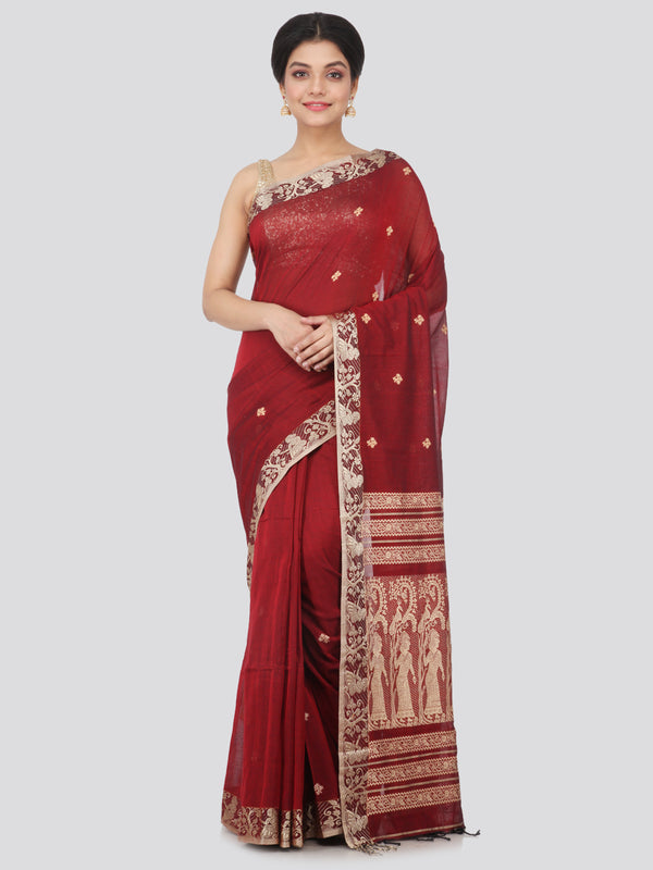 PinkLoom Women's Cotton Saree With Blouse Piece (GB287_Maroon)