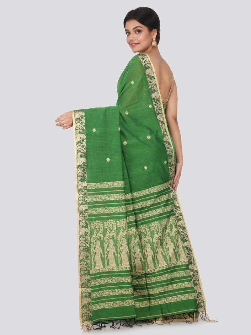 PinkLoom Women's Cotton Saree With Blouse Piece (GB288_Green)
