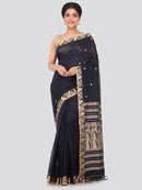 PinkLoom Women's Cotton Saree With Blouse Piece (GB290_Black)