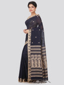 PinkLoom Women's Cotton Saree With Blouse Piece (GB290_Black)