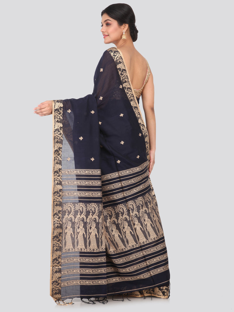 PinkLoom Women's Cotton Saree With Blouse Piece (GB290_Black)