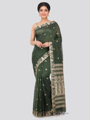 PinkLoom Women's Cotton Saree With Blouse Piece (GB292_Dark Green)
