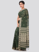 PinkLoom Women's Cotton Saree With Blouse Piece (GB292_Dark Green)