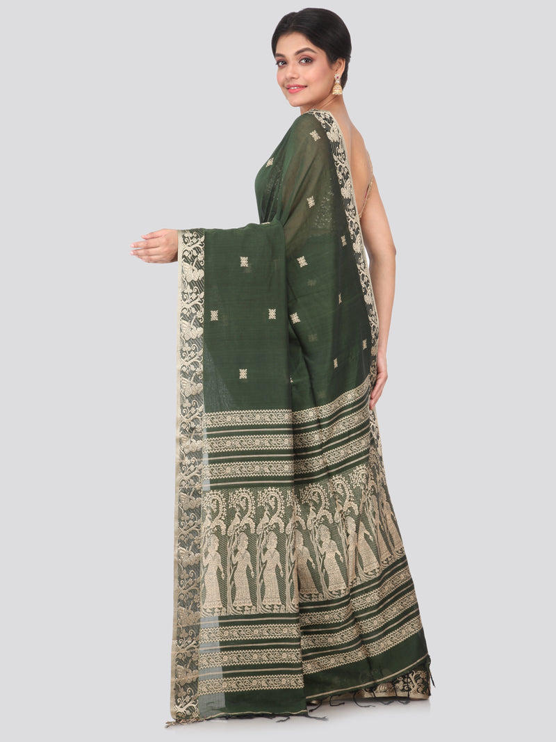PinkLoom Women's Cotton Saree With Blouse Piece (GB292_Dark Green)
