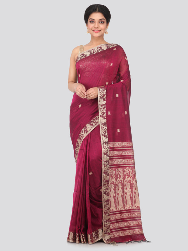 PinkLoom Women's Cotton Saree With Blouse Piece (GB293_Pink)