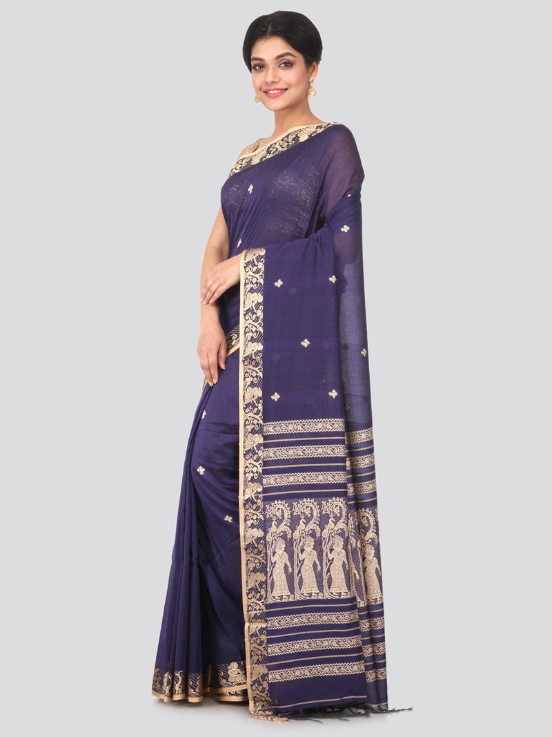PinkLoom Women's Cotton Saree With Blouse Piece (GB294_Blue)