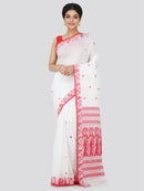 PinkLoom Women's Cotton Saree With Blouse Piece (GB295_White)