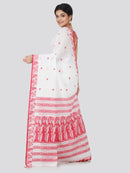 PinkLoom Women's Cotton Saree With Blouse Piece (GB295_White)