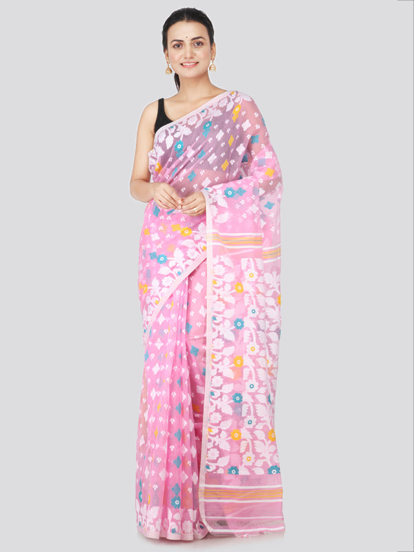 PinkLoom Women's soft Jamdani Saree without Blouse Piece (GB296_Pink)