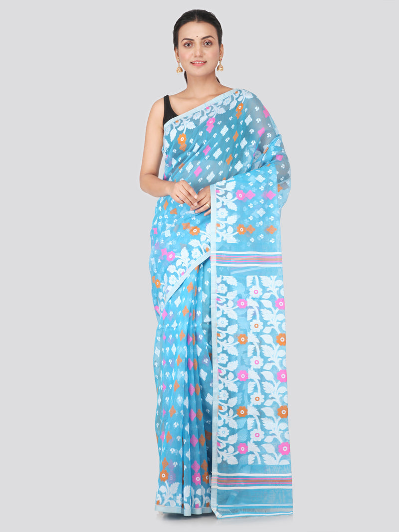 PinkLoom Women's soft Jamdani Saree without Blouse Piece (GB298_Light Blue)