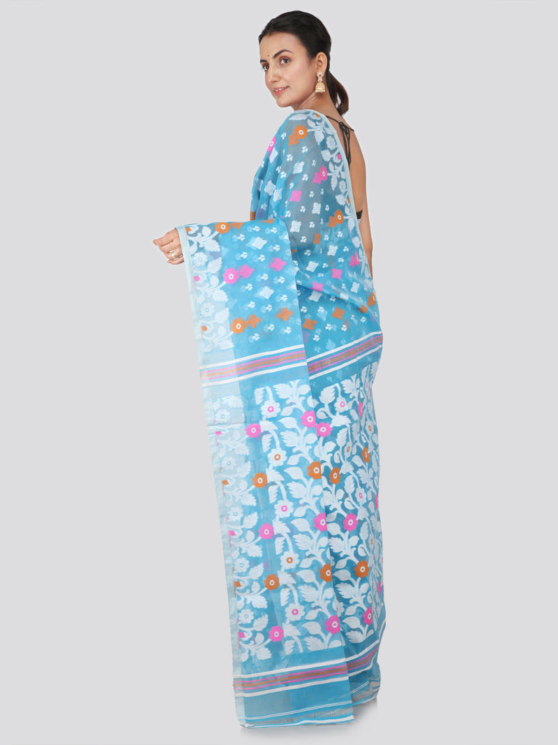 PinkLoom Women's soft Jamdani Saree without Blouse Piece (GB298_Light Blue)