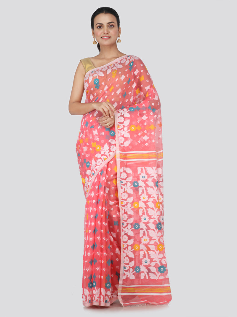 PinkLoom Women's soft Jamdani Saree without Blouse Piece (GB299_Pink)
