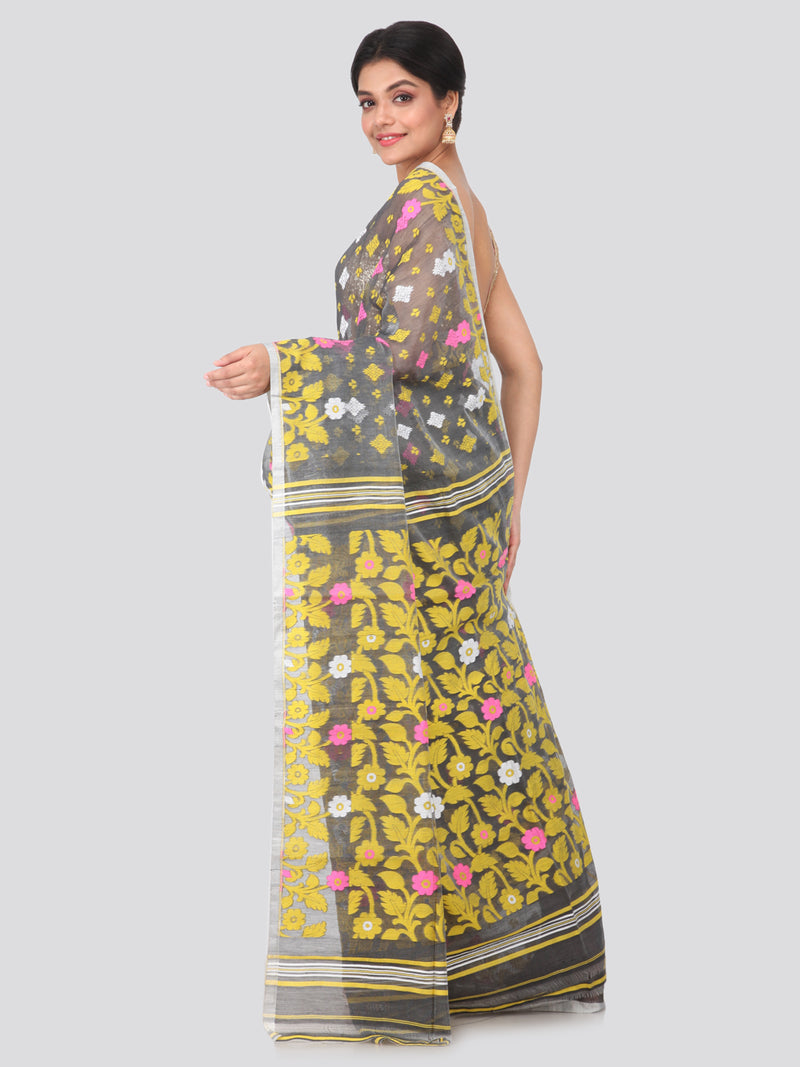 PinkLoom Women's soft Jamdani Saree without Blouse Piece (GB300_Grey)