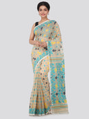 PinkLoom Women's soft Jamdani Saree without Blouse Piece (GB301_Beige)