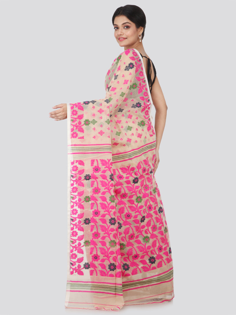PinkLoom Women's soft Jamdani Saree without Blouse Piece (GB302_Beige)