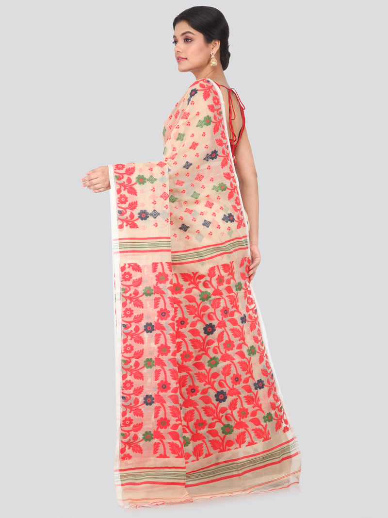 PinkLoom Women's soft Jamdani Saree without Blouse Piece (GB304_Beige)