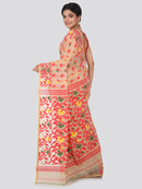 PinkLoom Women's soft Jamdani Saree without Blouse Piece (GB305_Beige)