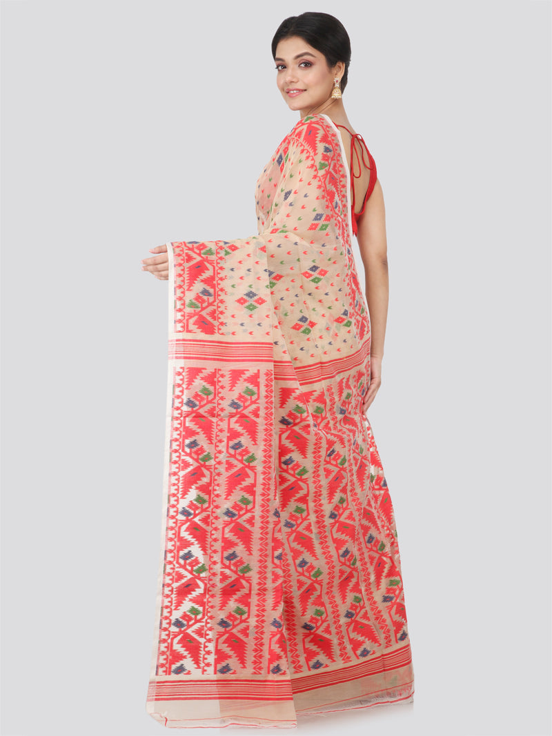 PinkLoom Women's soft Jamdani Saree without Blouse Piece (GB306_Beige)