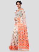 PinkLoom Women's soft Jamdani Saree without Blouse Piece (GB307_White)