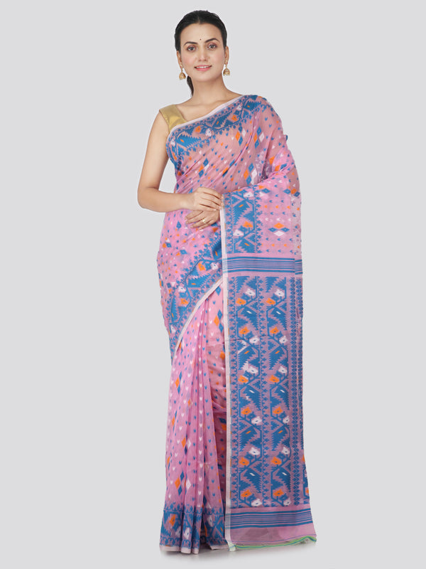 PinkLoom Women's soft Jamdani Saree without Blouse Piece (GB308_Pink)