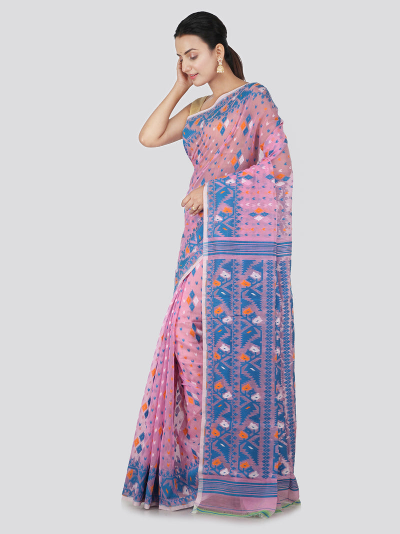 PinkLoom Women's soft Jamdani Saree without Blouse Piece (GB308_Pink)