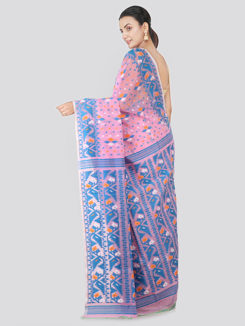 PinkLoom Women's soft Jamdani Saree without Blouse Piece (GB308_Pink)