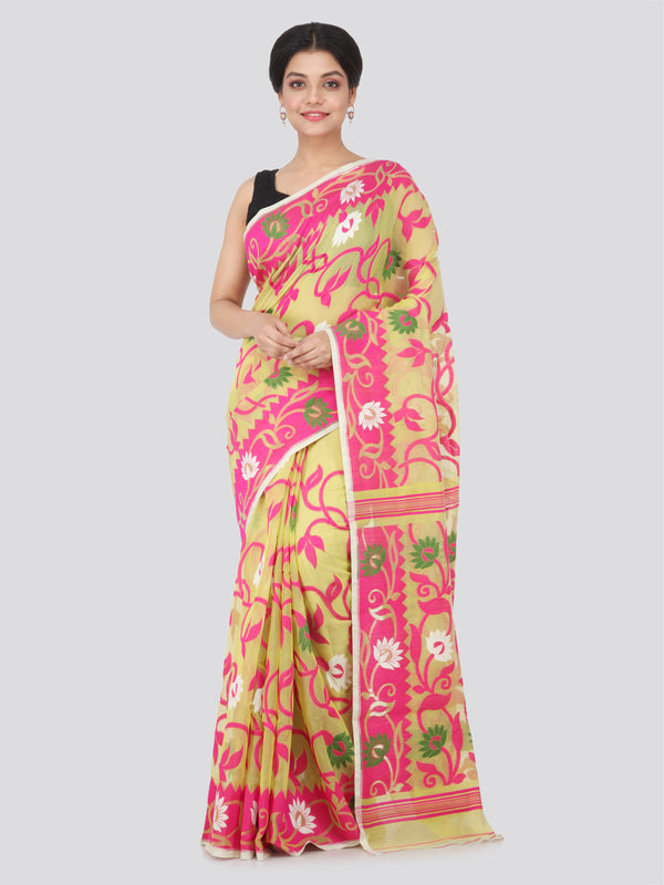 PinkLoom Women's soft Jamdani Saree without Blouse Piece (GB309_Yellow)
