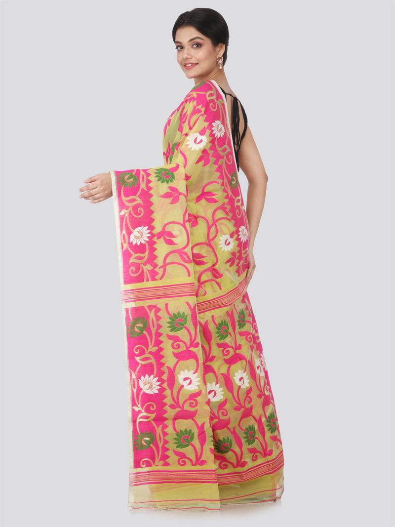 PinkLoom Women's soft Jamdani Saree without Blouse Piece (GB309_Yellow)