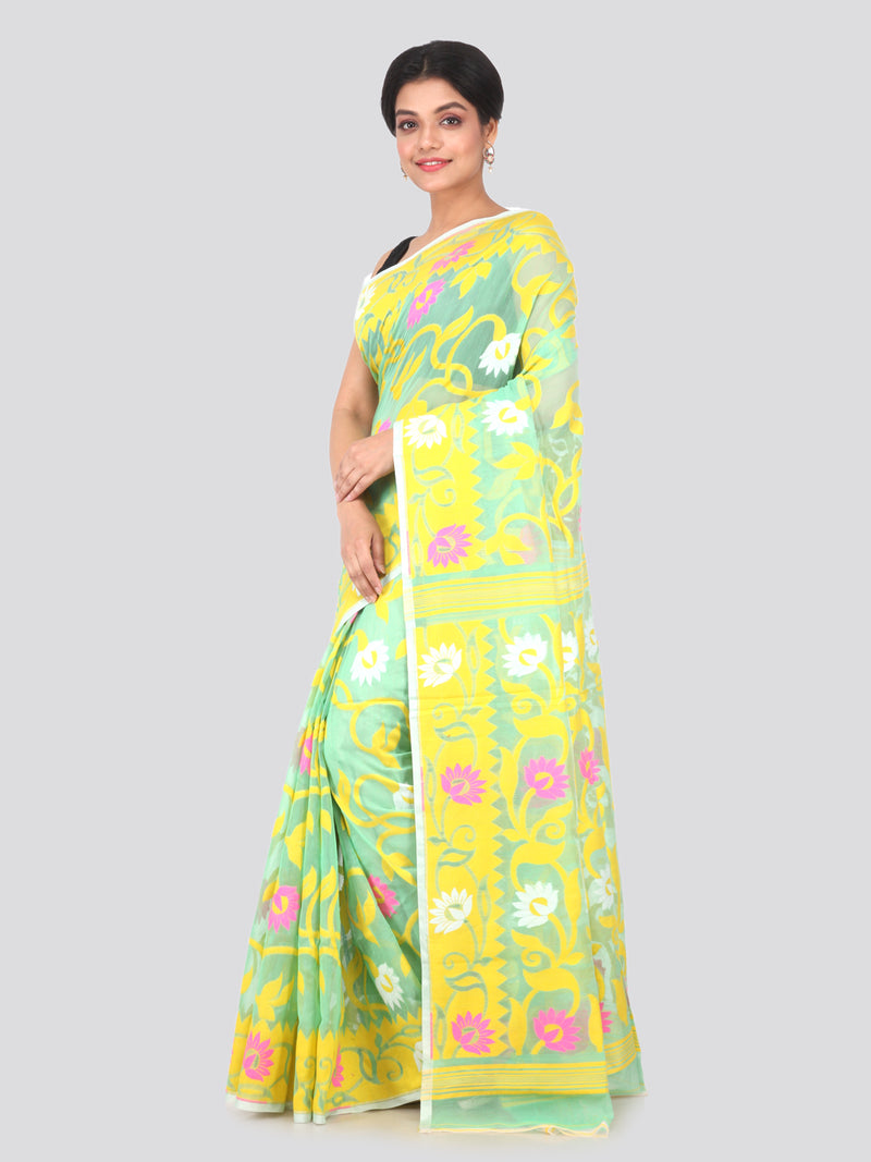 PinkLoom Women's soft Jamdani Saree without Blouse Piece (GB310_Light Green)