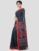 PinkLoom Women's Cotton Saree With Blouse Piece (GB316_Blue)