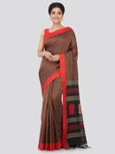 PinkLoom Women's Cotton Saree With Blouse Piece (GB328_Brown)