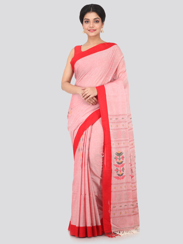 PinkLoom Women's Cotton Saree With Blouse Piece (GB332_Red)