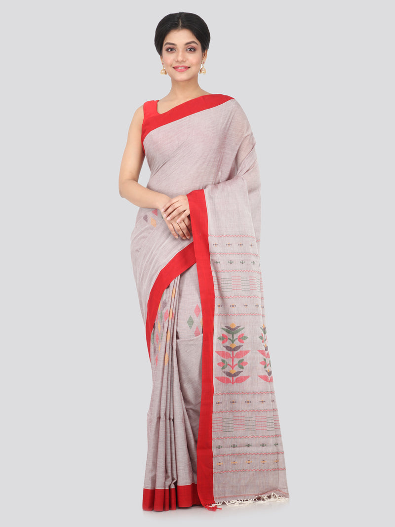 PinkLoom Women's Cotton Saree With Blouse Piece (GB333_Grey)